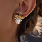 Abeille Earrings — Gold — detail on model