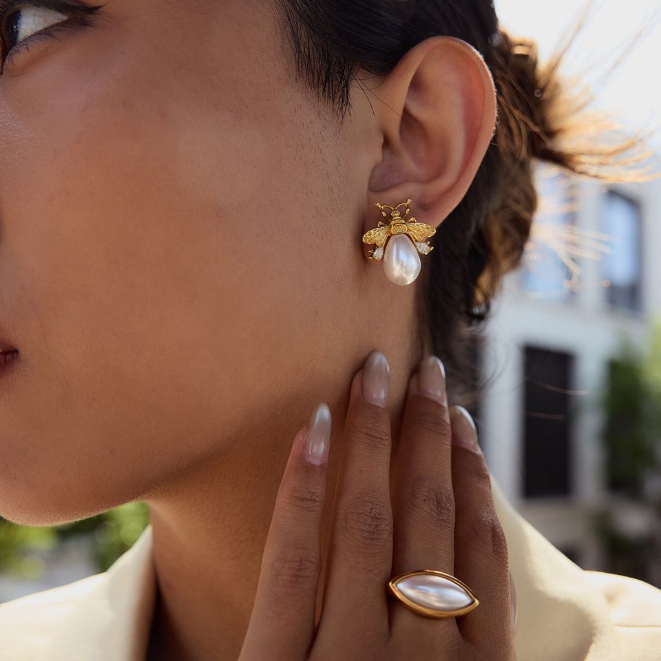 Abeille Earrings — Gold — on model